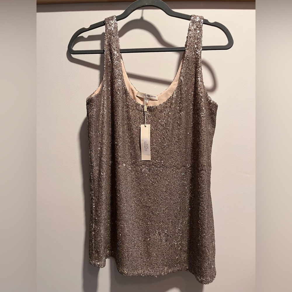 Lavender Brown sequin gold tank top - size S NWT